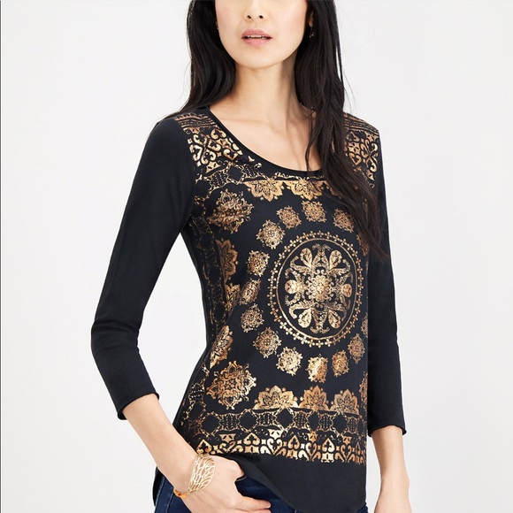 Lucky Brand Women's Foil Medallion Tee - Picture 3 of 6